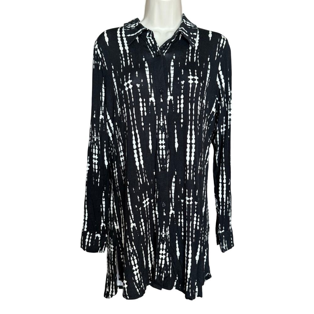 Colleen Lopez Black Cream Tie Dye Button Up Dress S NEW